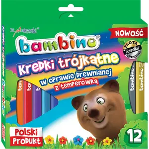 Krāsas zīmuļi st. majewski BAMBINO, koka trīsstūra korpuss, 12 krāsas ar asināmo