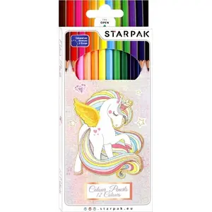 Colored pencil set STARPAK 12 pcs — school pencils, unicorn design