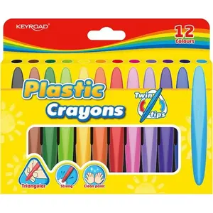 Crayons Keyroad Twin Tips KR971802 — 12 pcs, triangular barrels, dual-tip, hanging loop, assorted colors