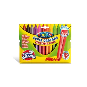 Carioca Plastello Jumbo triangle-shaped wax crayons, 12 pcs, multi colors, box, made in Italy