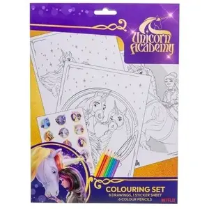 Krāsošanas komplekts ar 6 krāsu zīmuļiem Usorteret UNICORN ACADEMY - 6 zīmuļi zīmēšanai un krāsošanai