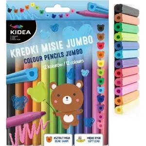Krāsainie zīmuļi Derform KIDEA Jumbo 12 krāsas — koka, biezs korpuss bērniem