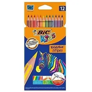 Цветные карандаши BIC Eco Evolution Stripes — 12 цветов, шестигранный деревянный корпус