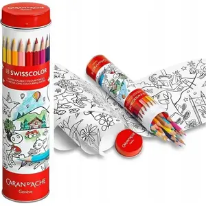 Colored pencils Caran d`Arche Swisscolor in metal tin with coloring book, 18 pieces, assorted colors