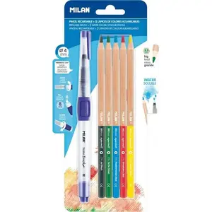 Water brush and 5 watercolor crayons Milan – portable water brush set with 5 watercolor pencils