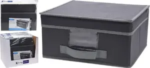 Foldable fabric storage box with lid, grey, 44×33×22 cm — No name