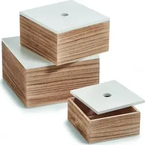Wooden storage box set ZELLER 3 pieces, white/natural