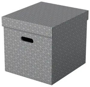 Esselte Home Storage Box Cube Grey Carton Pack of 3 FSC Certified