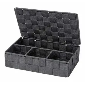 Storage basket Wenko Adria Small with lid, rectangular, dark grey, 260×170×75 mm