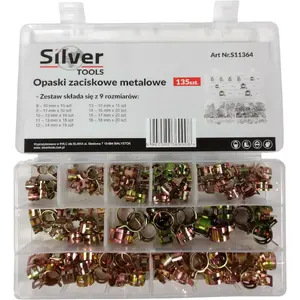 Металлические хомуты Silver 135 шт., нержавеющая отделка, набор размеров