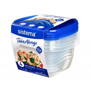 Food storage box set Sistema TakeAlongs rectangular 1.2 L, blue transparent, 4 pcs, 175×160×133 mm