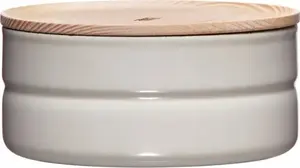 Kitchen storage container RIESS R-2173-211 low, 0.6 L with wooden lid, Light Grey