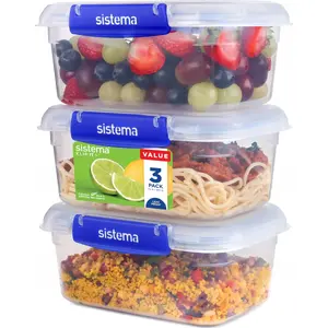 Pārtikas glabāšanas konteineru komplekts sistema Rectangle Klip it Plus — 3×1 l taisnstūra, hermētiskas aizslēdzamas vāciņi