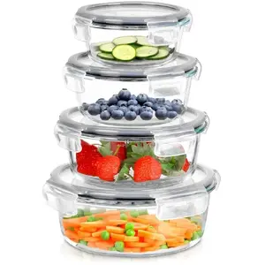 Glass food storage containers with lids and seals, round, set of 4 — Vilde