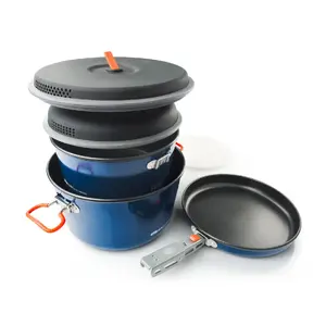 Camping cookware set GSI Outdoors 44234 — 8 L capacity, ceramic/nylon/silicone, 1.36 kg, black/blue/grey