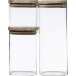 Stackable Glass Food Storage Containers 3-piece set by Secret de Gourmet, transparent