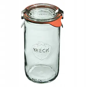 Glass Jar WECK cylindrical 340 ml set of 6 with lids and handles, preservation and storage