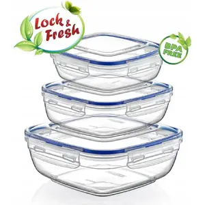 Food storage container set Katex 304638 — square transparent containers 600 ml, 1025 ml, 1700 ml