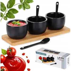 Serving set Vilde 139686 — bowls with spoons on a serving board for sauces and snacks