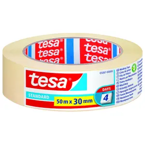Līmējoša papīra lenta Tesa 30 mm x 50 m, bēša — krāsošanas un iepakošanas lente