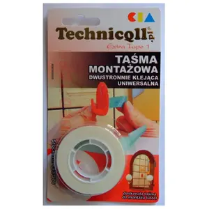 Divpusēja montāžas lente Technicqll piekariem balta 19 mm x 1,5 m