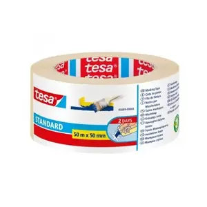 Maskēšanas līmlente Tesa 50 m x 50 mm (5089) — standarta gleznotāja lente, papīra pamatne