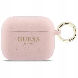 Silikona maciņš GUESS Apple AirPods Pro 3 ar mirdzošu gredzenu, rozā