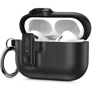 Aizsargvāciņš Tech-Protect Slim Hook priekš Apple AirPods Pro 3 — melns, plāns silikona korpuss ar karabīni