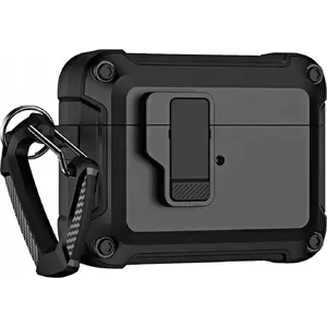 Protective case for AirPods 4 Hurtel Pro Armour with carabiner hook, black