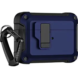 Protective case for AirPods 4 Tech-Protect Pro Armour with carabiner hook, navy