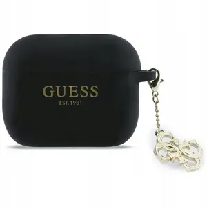 Silikona maciņš GUESS priekš Apple AirPods Pro 3 — melns ar piekariņu
