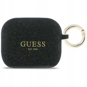 Silikona maciņš GUESS priekš AirPods Pro 3 ar mirdzuma gredzenu, melns