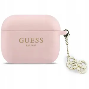 Силиконовый чехол GUESS для Apple AirPods Pro 3 — розовый, с подвеской Charm