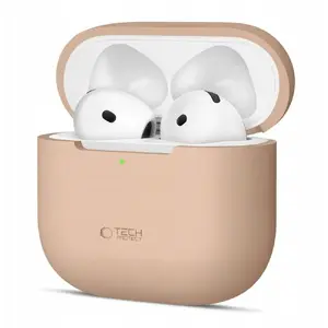 Aizsargmīkstais silikona maciņš Tech-Protect priekš Apple AirPods 4 — Cafe Latte