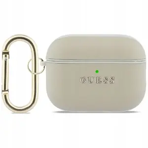 Protective case GUESS for Apple AirPods Pro 3 with grained finish and logo hook, gold