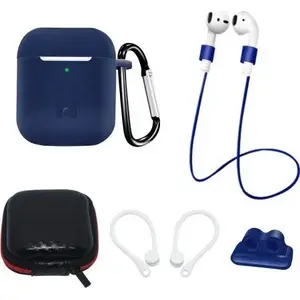 Hurtel silicone case set for AirPods 1 & 2 with ear hook, neck strap, watch-strap holder and carabiner, pink