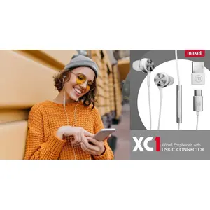 Проводные USB-C наушники MAXELL XC1 — белые, стерео, с микрофоном и пультом