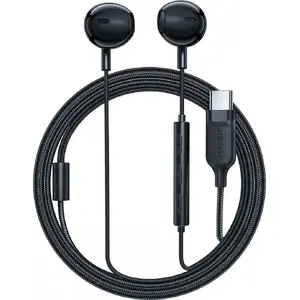 Vadu austiņas Acefast L2 ar USB-C savienotāju, iebūvētu mikrofonu un vadību uz kabeļa 1,2 m — melnas