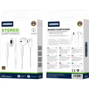 Vadu austiņas Jellico EP2A ar USB-C un mikrofonu, kabelis 1,2 m, balts