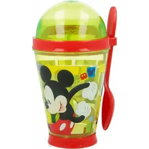 Uzkodu krūzīte Mickey Mouse 400 ml – bērnu uzkodu trauks ar aizsardzību pret izšļakstīšanos