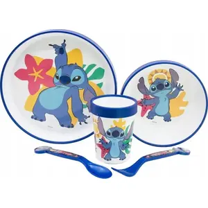 STITCH Disney neslīdošs trauku komplekts mikroviļņu krāsnij 5 gab. — šķīvis, bļoda, krūze, dakša, karote