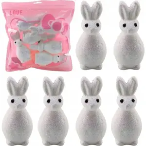 Decorative White Glitter Easter Bunny Styrofoam Figures, set of 6, LEANToys 21319