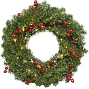 Conifer wreath with berries and LED lights, 40 cm — No name Greta