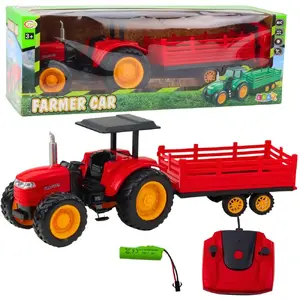 RC Farm Tractor with Trailer LEANToys model 22934, red, remote-controlled toy