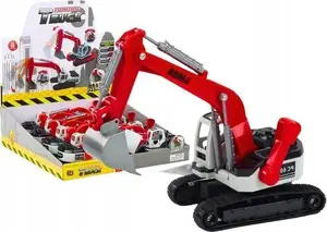 Игрушечный экскаватор LEANToys 18805 — бело-красный гусеничный металлический с ковшом