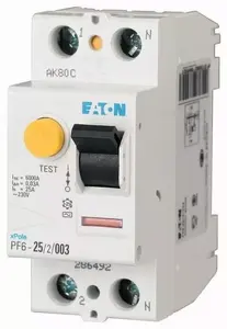 Дифференциальный выключатель Eaton PF6-25/2/003, 25А, 2-полюсный, 30мА, тип AC
