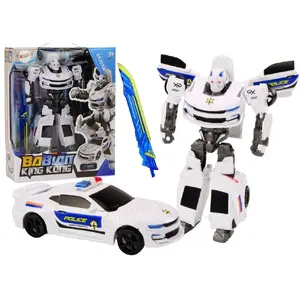 Rotaļlietu auto un robots 2‑1 LEANToys Auto-Robot Transformējošs balts policijas auto