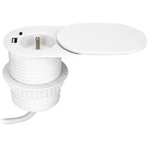 Встраиваемая мебельная розетка ORNO OR-GM-9042/W с раздвижной крышкой, 1x 2P+Z (французская), 2x USB (A+C), кабель 1,9 м