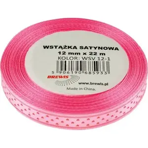 Ribbon BREWIS satin 12 mm, pattern: hearts, color 1