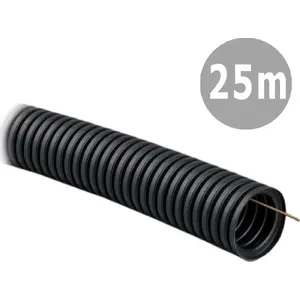 Tadpol gofrēta elektroinstalācijas caurule 25/19 mm ar pilotu, modelis RK104, 25 m, melna